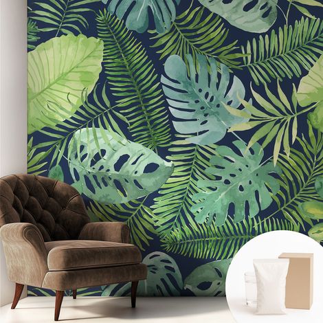 Carta Da Parati - Fotomurale In Vlies - per Decorazione pareti - Per La Cucina Camera Da Letto Per La Soggiorno Foglie tropicali 250x250 cm (1/5)