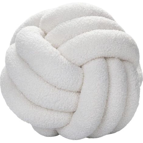 Linghhang – Oreiller à boule de noeud beige 22 cm – Coussin en velours d'agneau tissé à la main ultra doux – Accessoire décoratif pour canapé