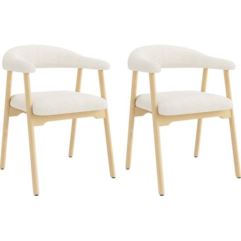 Lot de 2 chaises de salle à manger en bois massif naturel, tissu bouclette beige, fauteuils confortables pour salon et café (1/5)