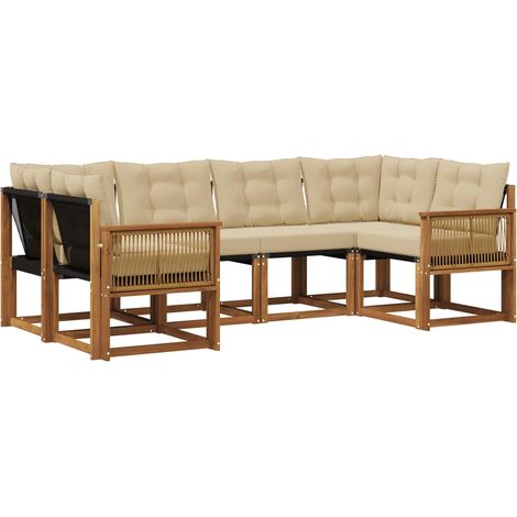 Outdoor Sofa Set 6 pcs Natural and Beige vidaXL