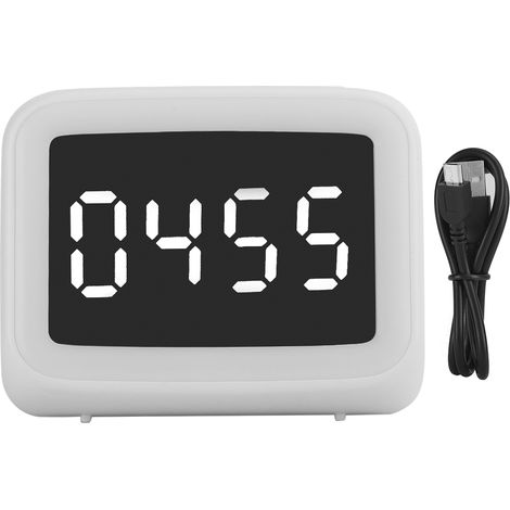 Enceinte Bluetooth 5.0 Portable avec Horloge Numérique, Radio FM, Thermomètre, Réveil et Veilleuse LED - Blanc