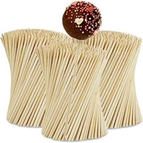 Relaxdays Bâtonnets cake pops, lot de 1000, 15 cm de long, tiges en bambou, bâtons, gâteaux, nature (1/5)