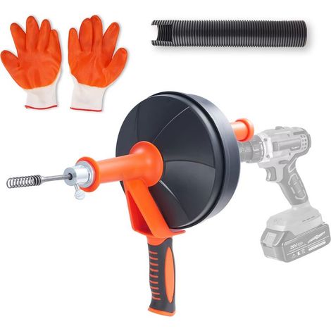 Tarière de vidange de 25 pieds, serpent de plomberie à alimentation manuelle avec fixation de perceuse, dissolvant de bouchons de vidange, drague de tuyaux d'égout de toilettes pour la maison (1/5)