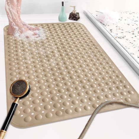 Grand tapis de douche antidérapant 60 x 90 cm : tapis de douche en TPE souple avec trous de drainage et ventouses – Tapis de douche antidérapant lavable en machine antibactérien résistant à la (1/5)