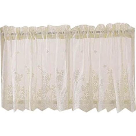 Rideau de fenêtre moderne en dentelle jacquard, cantonnière avec ourlet en dentelle café, rideaux de fenêtre modernes en jacquard (130 x 41 cm, beige) (1/5)