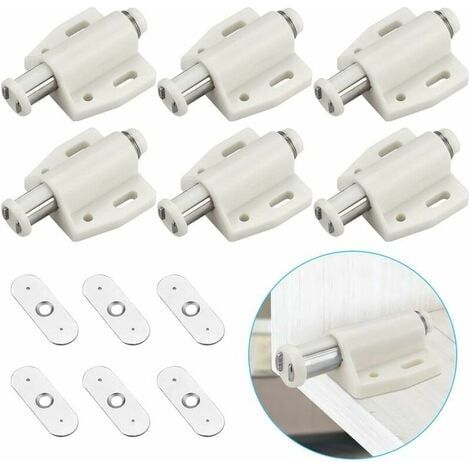 Lot de 6 verrous magnétiques à fermeture douce en plastique pour portes, placards, tiroirs et armoires coulissantes (chambre, cuisine, salle de bain) - Blanc (1/3)