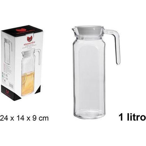 1 lt. jarra cristal cuadrada lisa con tapa blanca para nevera alessandro