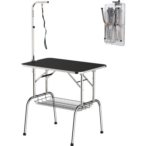 Mesa de peluquería para perros plegable y regulable en altura de acero negro (1/4)