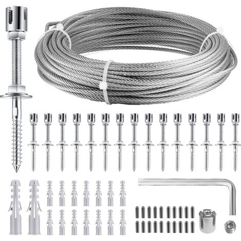 Climbing Plant Support 24m Rope Trellis Support for Climbing Plants Kit with Wall Brackets and 3mm Rope, 16 Supports (1/5)