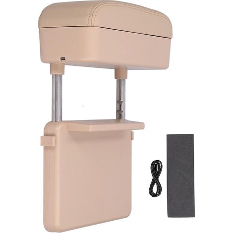 Console centrale regolabile, bracciolo, supporto per i gomiti, vano portaoggetti, caricabatterie wireless per telefono con cavo dati, beige universale (1/5)