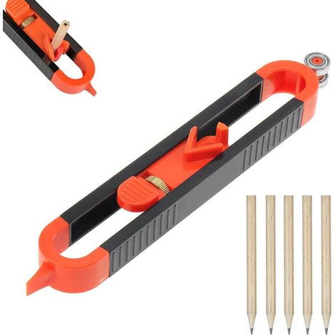 Jauge de Contour avec Serrure, Outil de Profil et Règle de Mesure pour Bois, Duplicateur de Formes Irrégulières, 24.5cm, Orange Noir, avec 5 Crayons (1/4)