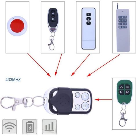 Copiatrice di chiavi a 4 canali, radiocomando a 433 MHz, copiatrice di codici a barre metalliche per dispositivi, portiere auto, garage (1/5)