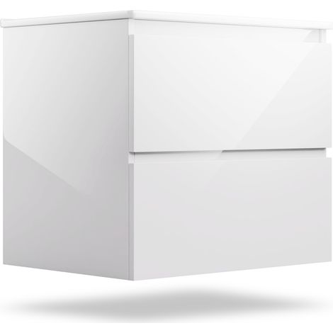 Blumfeldt armoire de salle de bain avec vasque en ceramique meuble de cuisine 60cm blanc brillant - meuble de rangement élegant et fonctionnel pour salle de bain Blanc (1/4)