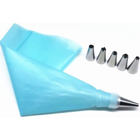 Sac à pâtisserie en Silicone + 6 buses en acier inoxydable, accessoires de cuisine, glaçage, crème, kit de pointes de décoration de gâteaux à faire soi-même, 8 pièces/ensemble (1/4)