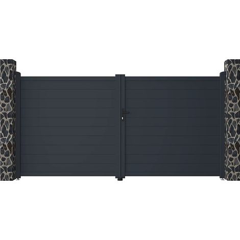 Cancello elettrico a battente L355 x H181 cm Alluminio pieno Antracite - NAZARIO (1/5)
