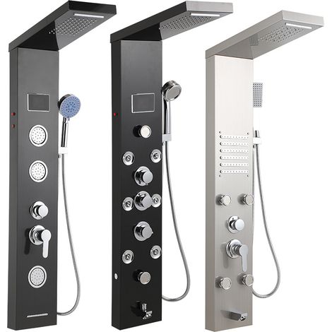 Jiubiaz Duschsäule Duschpaneel 304 Edelstahl Schwarz, 5 Funktionen mit Regen Wasserfall Massage Handbrause Wannenauslauf und LED Display, G1/2 (1/5)