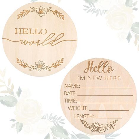 Panneau de naissance en bois « Bonjour le monde » (14,8 cm) - Annonce de naissance - Panneau pour nouveau-né - Annonce de naissance en bois (1/5)