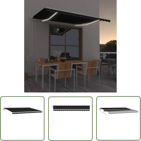 The Living Store Automatische Markise mit LED Windsensor 400x300 cm Anthrazit - Outdoor-Markise - Gartensonnenblende - Terrassenüberdachung - Elektrische Markise - WindSensor (1/5)