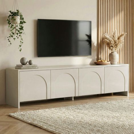 Meuble TV crème 4 portes motif arches MARFA (1/5)