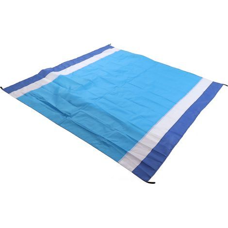 Tragbare, wasserdichte, faltbare und trendige Picknickdecke, große sandfreie Strandmatte für Reisen und Camping, blau-weiß und mittelblau gestreift. (1/5)