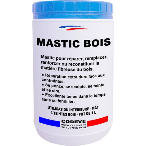 Codève Bois – Mastic bois 1 L – Réparation de gros trous sur parquet et boiseries – Séchage rapide sans retrait – Ponce et teinte facilement