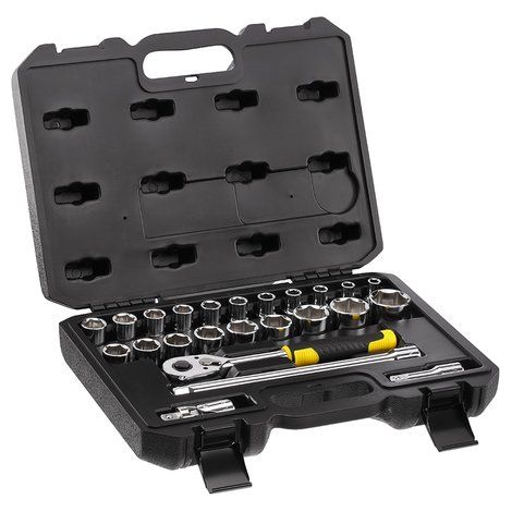 Stanley 1-94-671 Set Chiavi a Bussola 23 pezzi Attacco 1-2'' Esagonali Metriche con Cricchetto e Accessori (1/3)