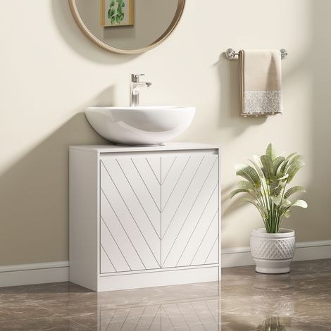 Meuble Sous Lavabo Meuble de Salle de Bain avec 2 Portes Étagère Ajustable pour Lavabos avec ou sans Socle 60x30x59.8 cm Blanc