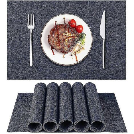 Set de table en vinyle tissé à mailles croisées, antidérapant et isolant, lavable. (1/5)