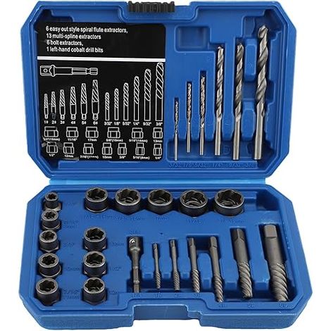 26 Pièces Extracteur de Vis Ecrou Antivol, Ensemble D'extracteurs de Vis, Acier Chromé avec Adaptateur Hexagona, Extracteur de Boulons Cassés pour Enlever Les Boulons, Écrous Et Vis (1/5)