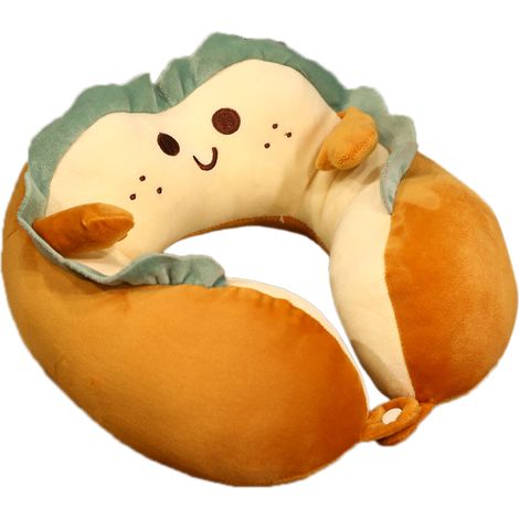 Oreiller cervical en forme de U, tête mignonne Portable pour le bureau, la sieste, les voyages, la voiture, le pain souriant (1/5)