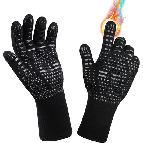 Gants pour Barbecue – Protection Contre la Chaleur et Les éclaboussures:Gants de Protection et résistance à la Chaleur,noir (1/5)
