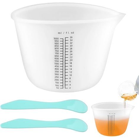 Grand Gobelet Doseur Silicone 1000 ml avec Bâtonnet Mélangeur Verre Doseur Silicone avec Échelle Moules Bricolage Arts Travaux Manuels Fabrication Bijoux (1/5)