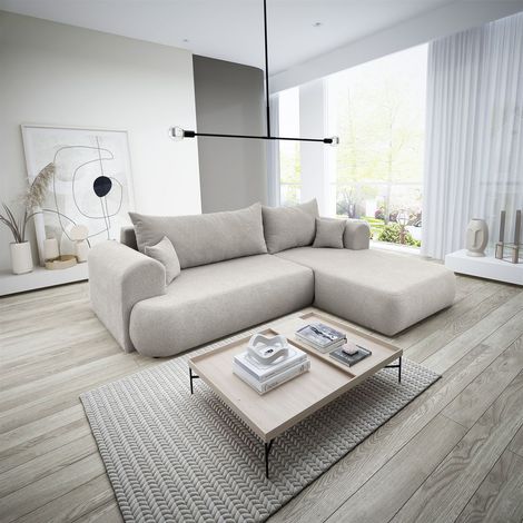 Ecksofa Schlafsofa ANIKE Stoff Now or Never Beige Ottomane Rechts (1/5)