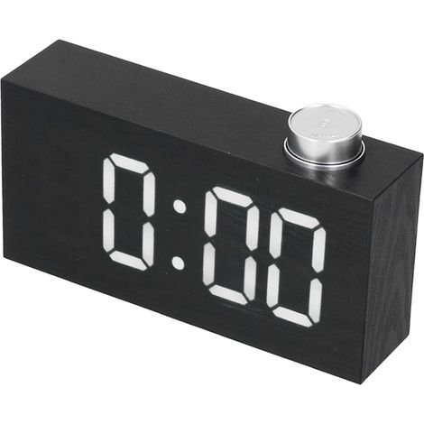 Réveil numérique LED de bureau avec port USB, thermomètre électronique et finition imitation bois blanc (1/5)