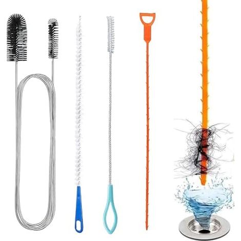 4 Pièces Deboucheur Canalisation Brosse, Brosse de Furet Deboucheur, Nettoyage Flexible à Double tête Réutilisable pour Tuyauterie, égouts,Lavabo,Baignoire,Cuisine -