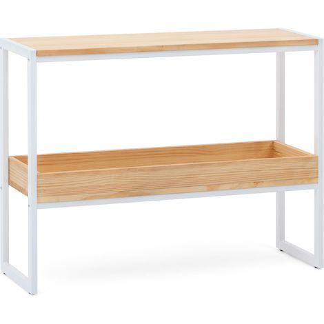 Consola iCub con bandeja 120x32x75cm Blanca en madera maciza de pino acabado natural estilo nórdico industrial Box Furniture (1/4)