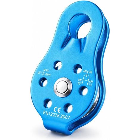 Poulie d'escalade - 1 Unité - Alliage d'aluminium - Charge 26KN et Rope 12mm - Alpinisme et Secours - Bleu (1/5)