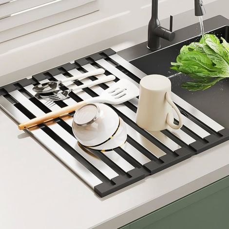Ecleanfy - Égouttoir à Vaisselle sur Évier INOX 50 x 32.5 cm - Plateau de Drainage Pliable pour evier de Casserole Couvert egouttoir Vaisselle (1/5)