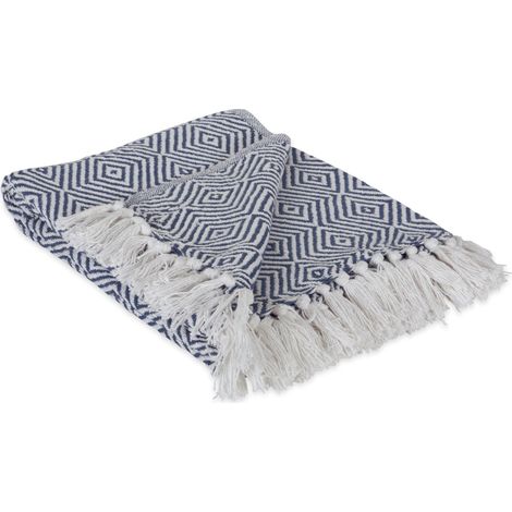 100% Coton Diamant Couvre-lit à Chevrons pour intérieur/extérieur, Camping, barbecues, plages, Couverture de Tous Les Jours, Bleu (French Blue), 50 x 60 inches (1/5)
