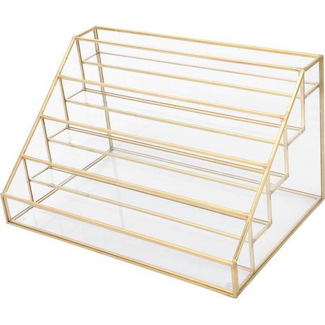 Présentoir vernis à ongles multi-étagères, étagère de bureau en verre et cuivre, support rouge à lèvres grande taille L (1/5)