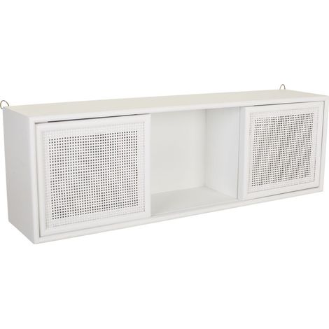 Estante de pared de madera y rejilla blanco 81x17.5x26