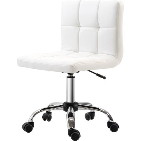 Chaise de bureau ergonomique blanche en simili cuir avec réglage en hauteur et roulettes silencieuses (1/5)