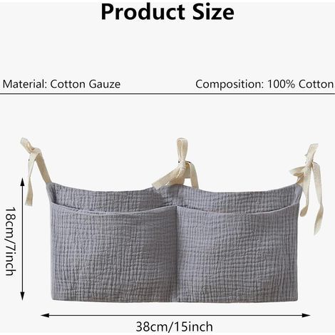Organisateur de lit de bébé - Organiseur de lit à suspendre - Sac de lit à jouets - Organiseur de lit - Lit d'appoint - Pour lits, couches, vêtements, jouets - Gris (1/4)