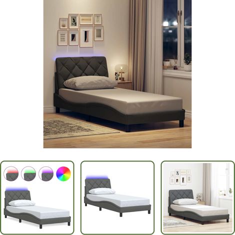 LED-Leuchten - Bettgestell mit LED ohne Matratze Dunkelgrau 80x200 cm Stoff (1/5)