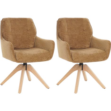 Set 2x sedie poltroncine con seduta girevole HHG-713 riposizionamento automatico seduta legno ciniglia, giallo senape