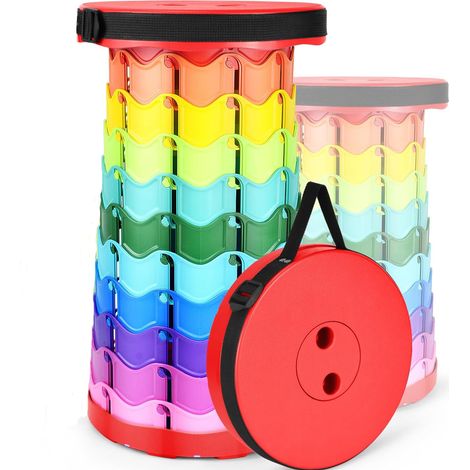 Lot de 2 tabourets pliants portables, hauteur réglable de 6,5 à 45 cm, adaptés au barbecue et aux voyages, rouge (1/5)