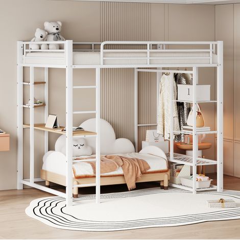 Cama Alta 140x200 Cm Estructura Metálica Blanca (1/5)