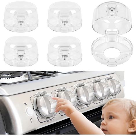 5 Protège-boutons de cuisinière pour sécurité enfant, taille universelle, housses transparentes pour boutons de gaz, anti-ouverture pour four, protection enfants et animaux, pack de 5 (1/4)