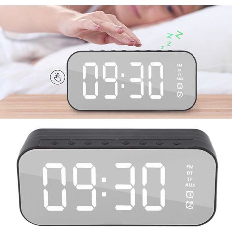 Bluetooth-Wecker im Retro-Stil mit Spiegel, Multifunktions-Tischuhr mit Subwoofer, Digitaluhr aus ABS-Kunststoff, PS-Linse (143,4 mm), Micro-USB-Anschluss