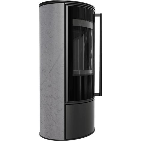 Kaminofen aus Stahl KRATKI ERIK Ø 150 5,5 kW dekorative Keramiken GRAY SATIN schwarz Verkleidung mit Türfeder (1/5)